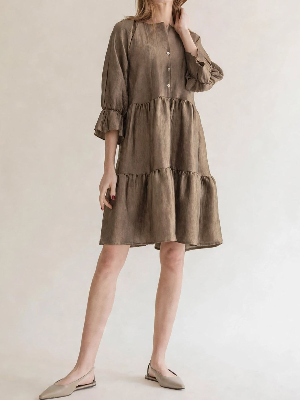 RUFFLED DRESS II TAUPE