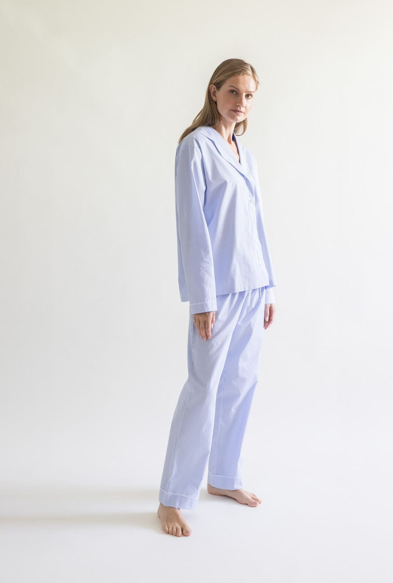 LIGHT BLUE/WHITE STRIPED COTTON PYJAMA