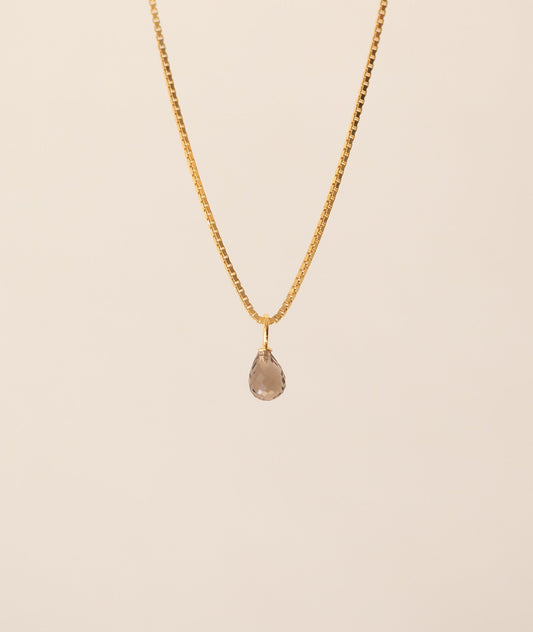 SMOKY QUARTZ DROP PENDANT GOLD