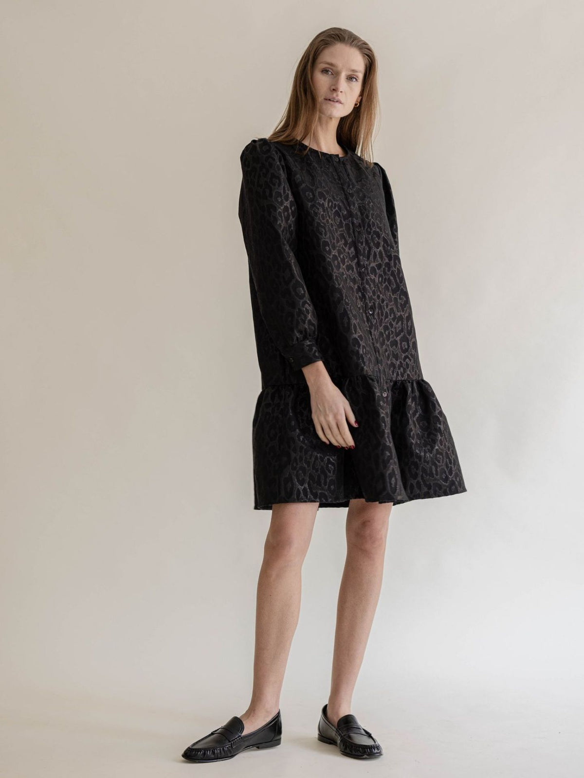 ADELINA DRESS BLACK LEO