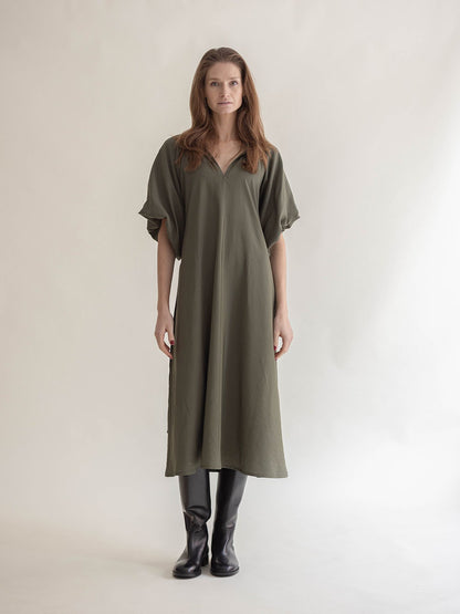 BALLOON SLEEVE DRESS OLIVE