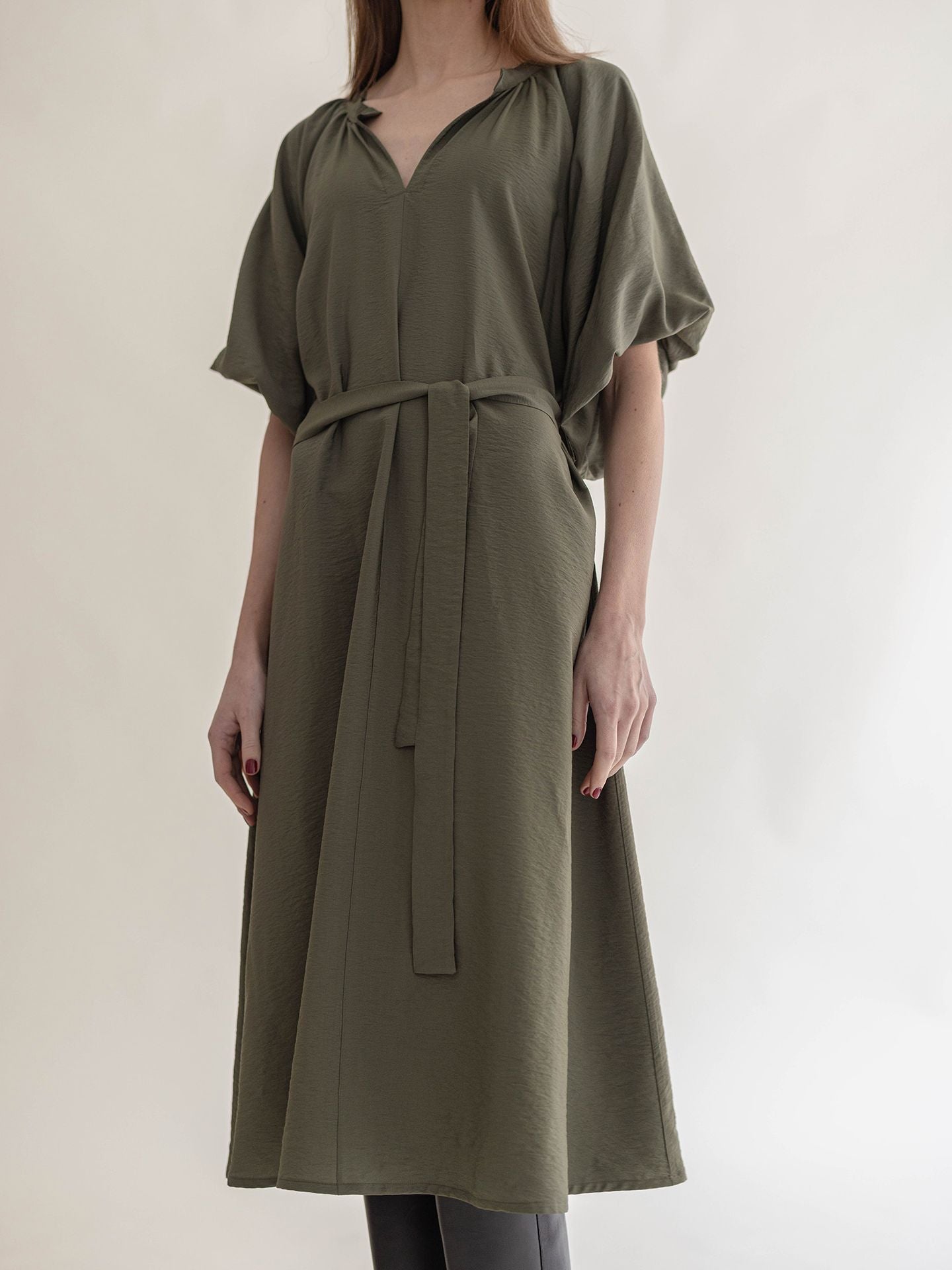 BALLOON SLEEVE DRESS OLIVE