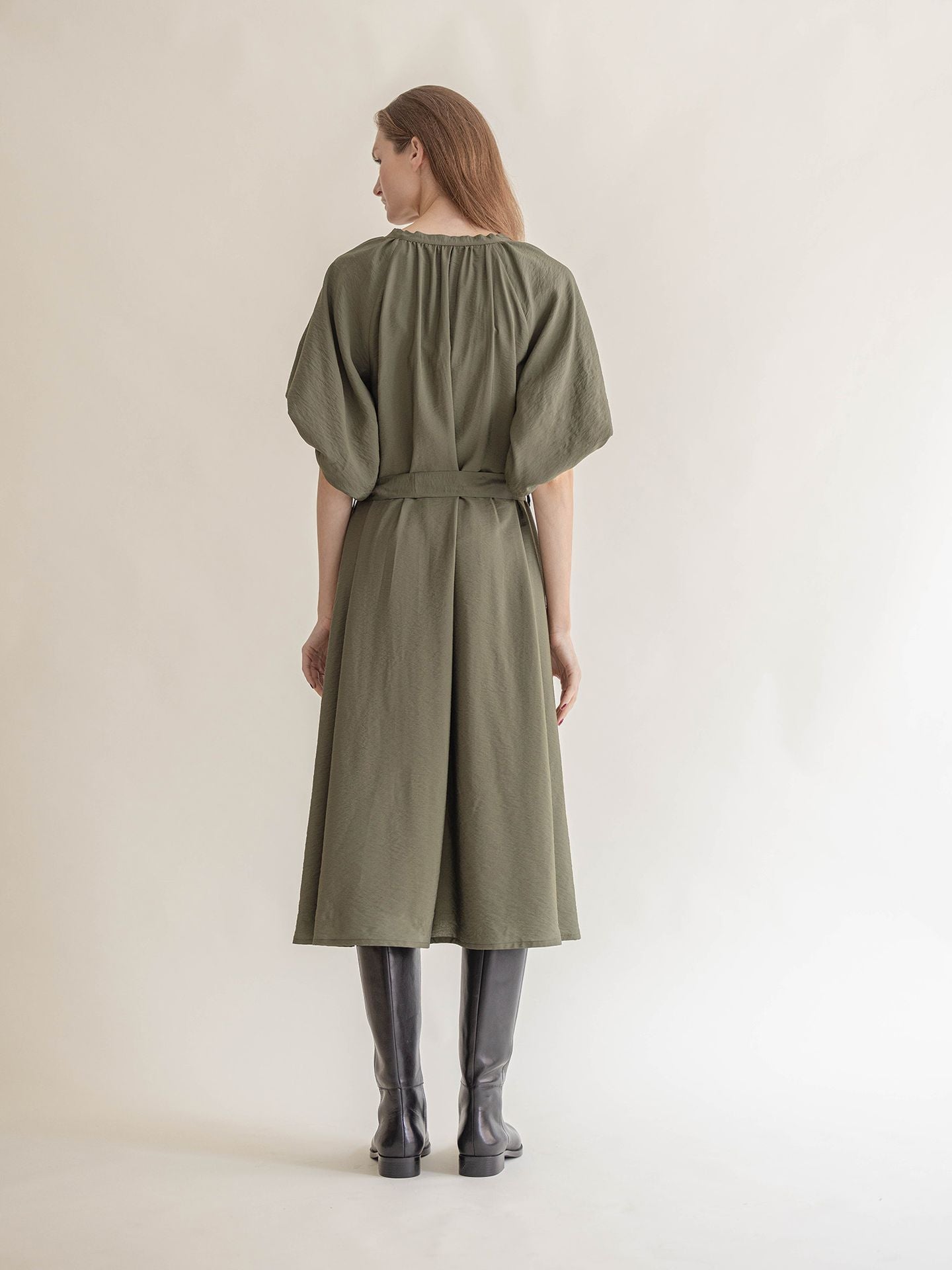 BALLOON SLEEVE DRESS OLIVE