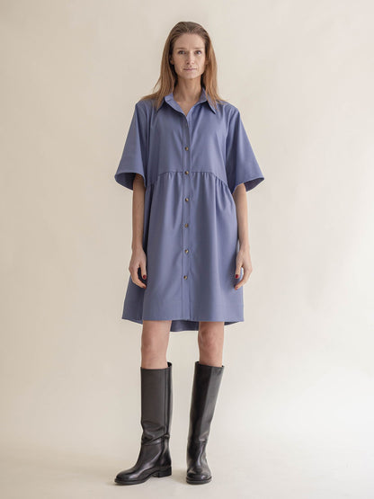 SHIRT DRESS W/COLLAR DOVE BLUE