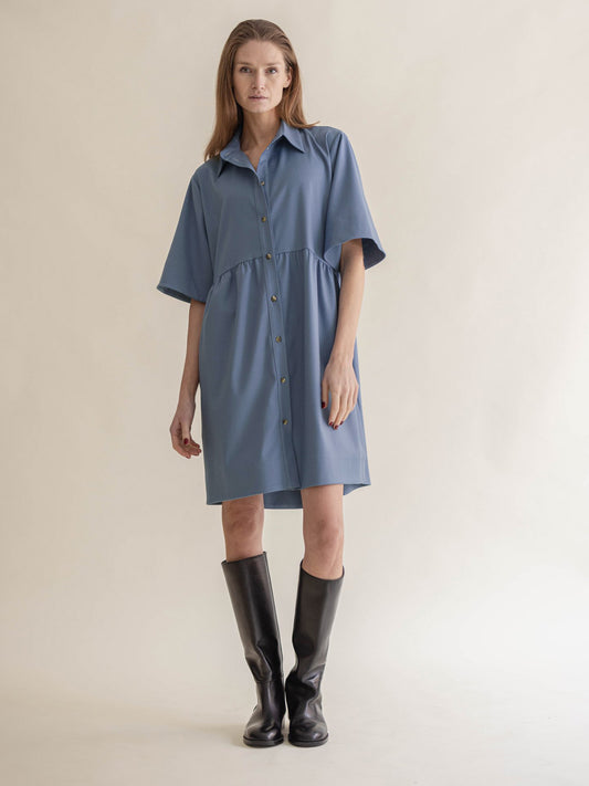 SHIRT DRESS W/COLLAR DOVE BLUE