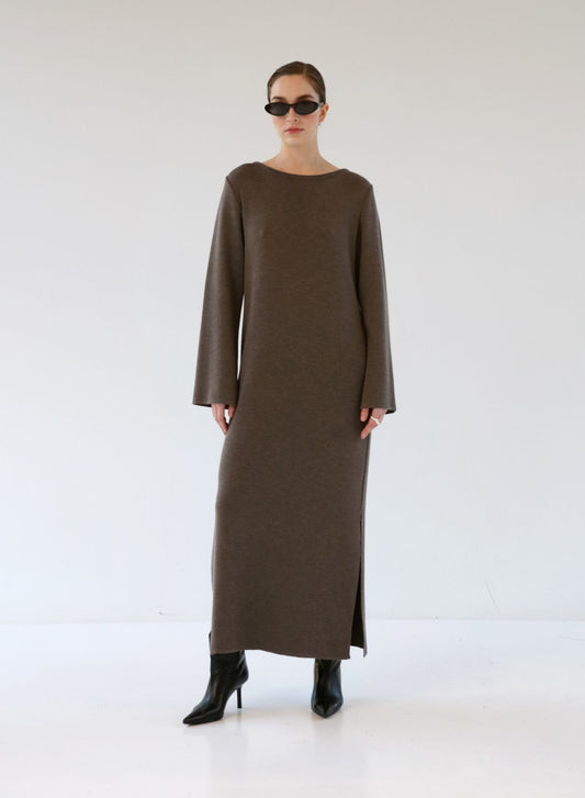 MERINO DRESS COFFEE