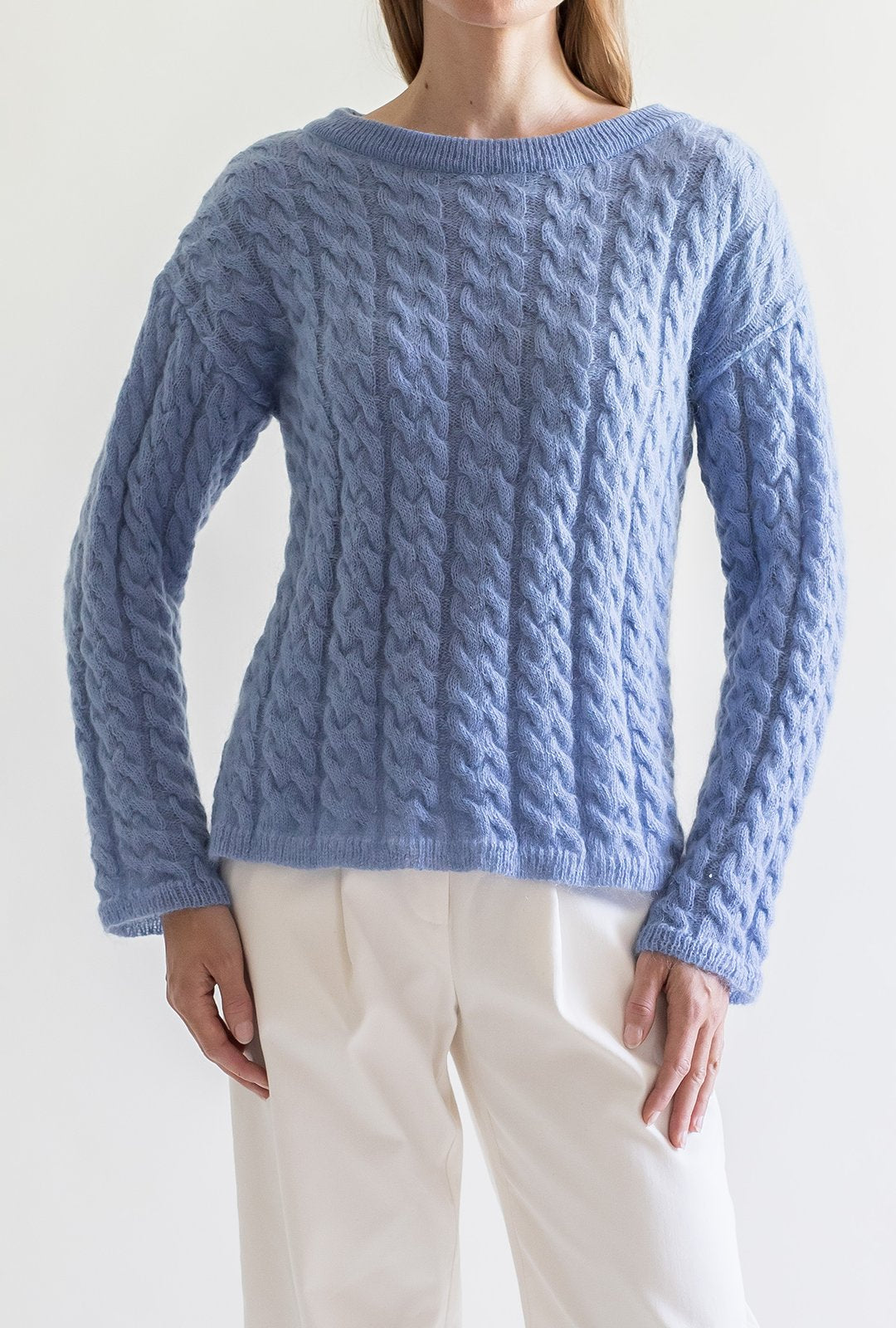 MOHAIR CABLE KNIT LIGHT BLUE