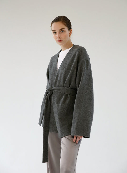 WOOL WRAP COAT GREY