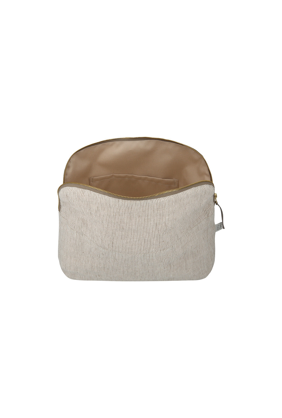 COSMETIC BAG LINEN STRIPED BEIGE SMALL