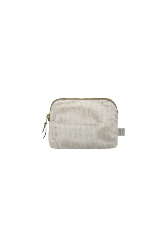 COSMETIC BAG LINEN STRIPED BEIGE SMALL