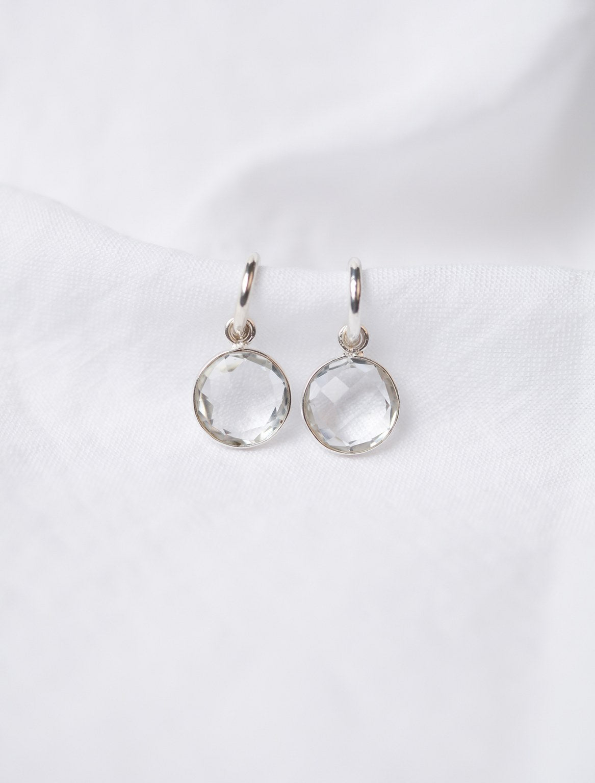 LARGE HOOP EARRINGS SILVER AND CLEAR QUARTZ