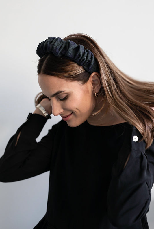 HEADBAND HELSINKI ATELIER RUFFLED GREEN/NAVY CHECK