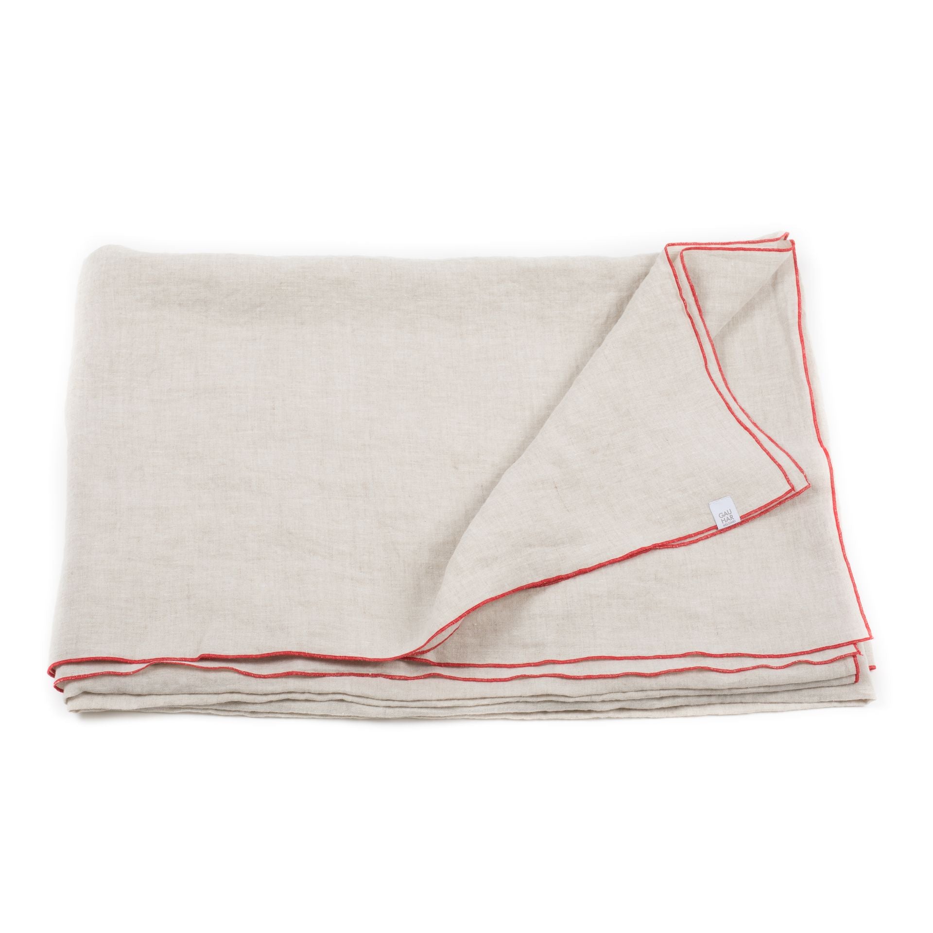 LINEN TABLE CLOTH BEIGE/RED 150 X 280 CM