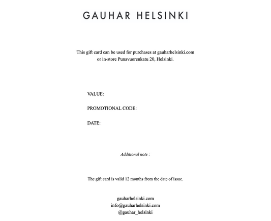 GAUHAR HELSINKI gift card